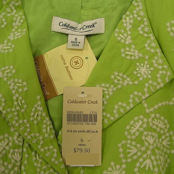 Coldwater Creek Lime Green Jacket w/ white Size 6 - Picture 4 of 5